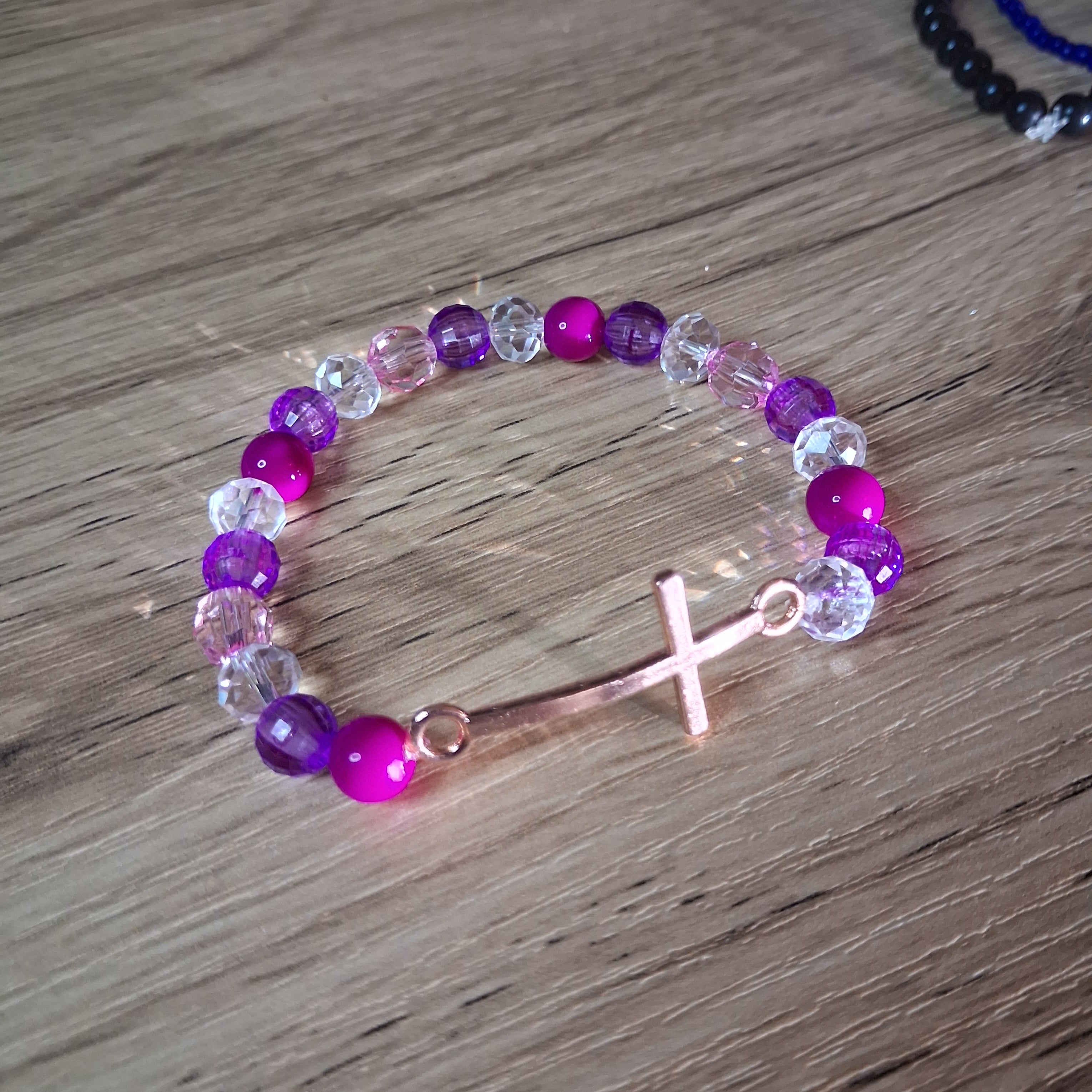 Women's Clear Purp Gold Cross