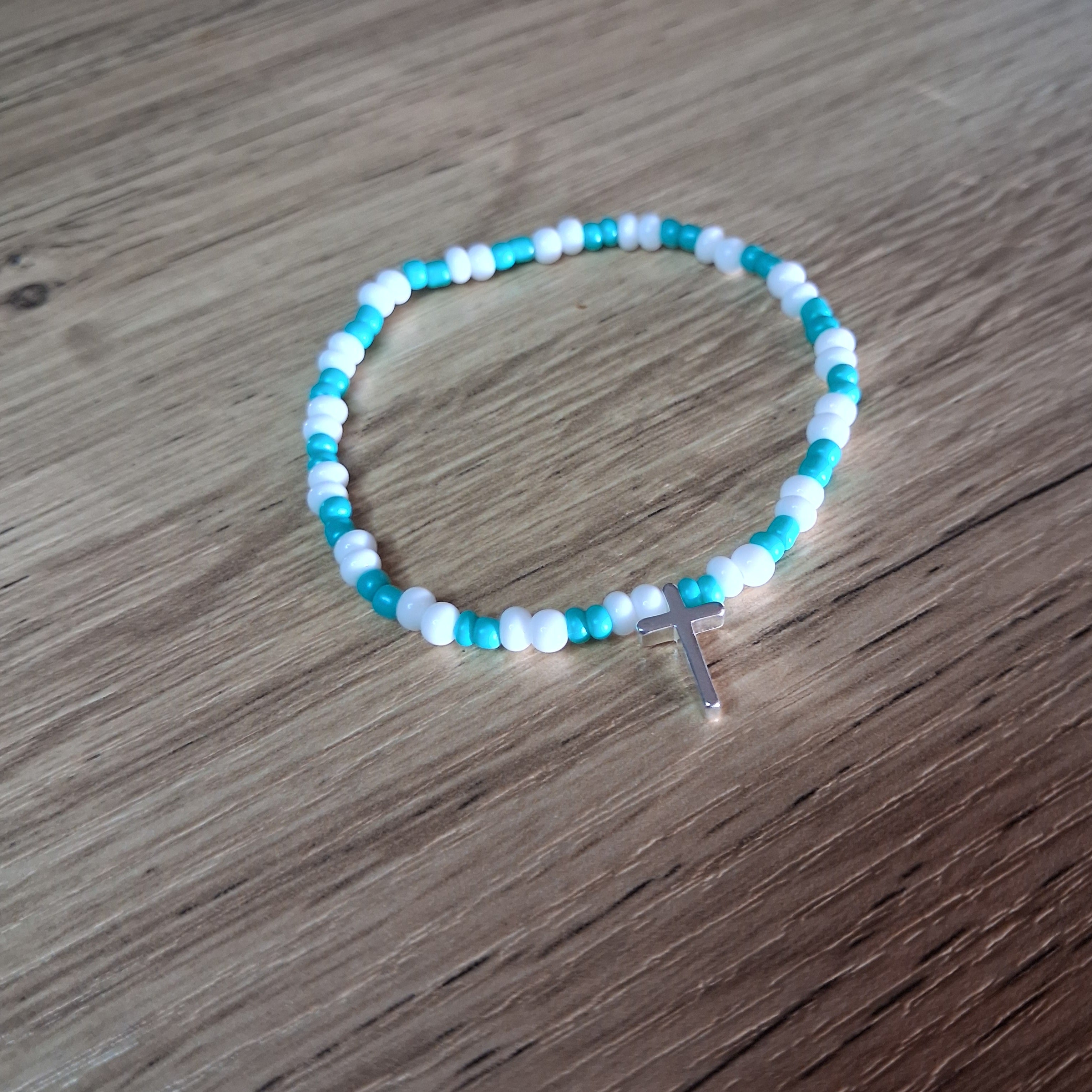 Women's White Teal Cross Bracelet